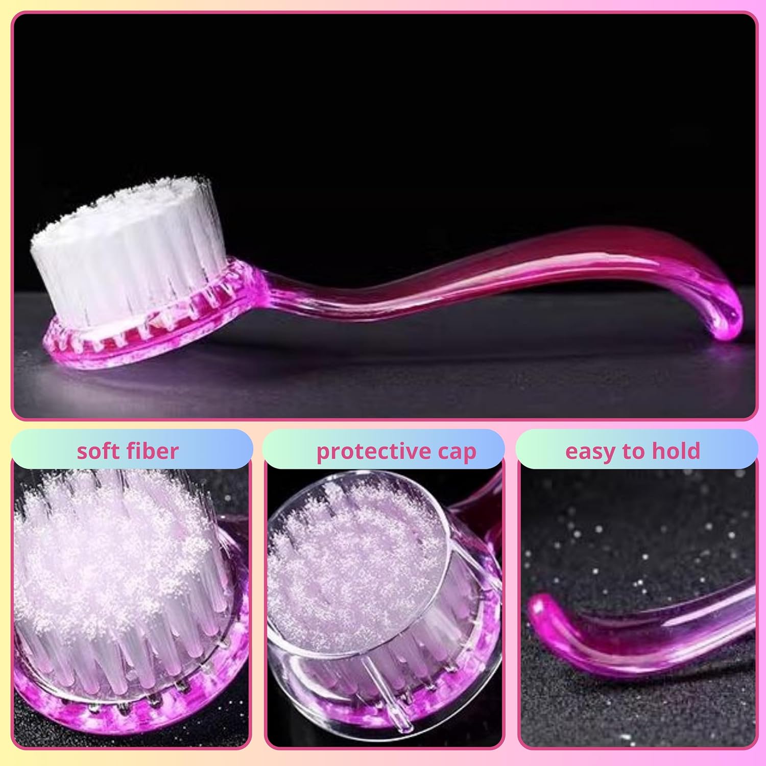 Compact plastic small animal grooming brush detailing the gentle deshedding bristles.