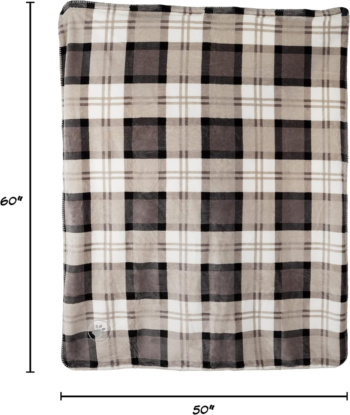Petmaker plaid pet blanket showing the soft gray Sherpa fleece texture close up.
