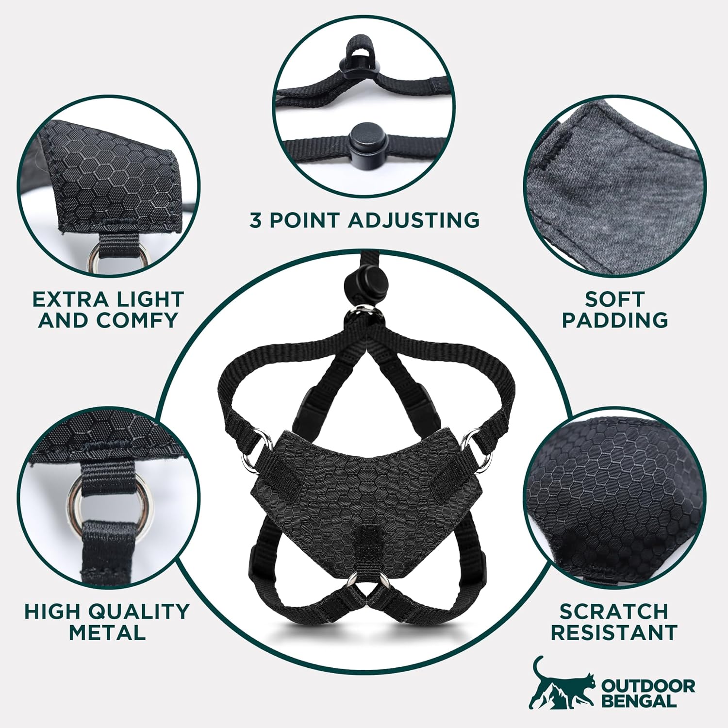 Premium six foot matching black leash included with Houdini cat harness