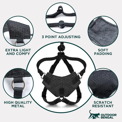 Premium six foot matching black leash included with Houdini cat harness