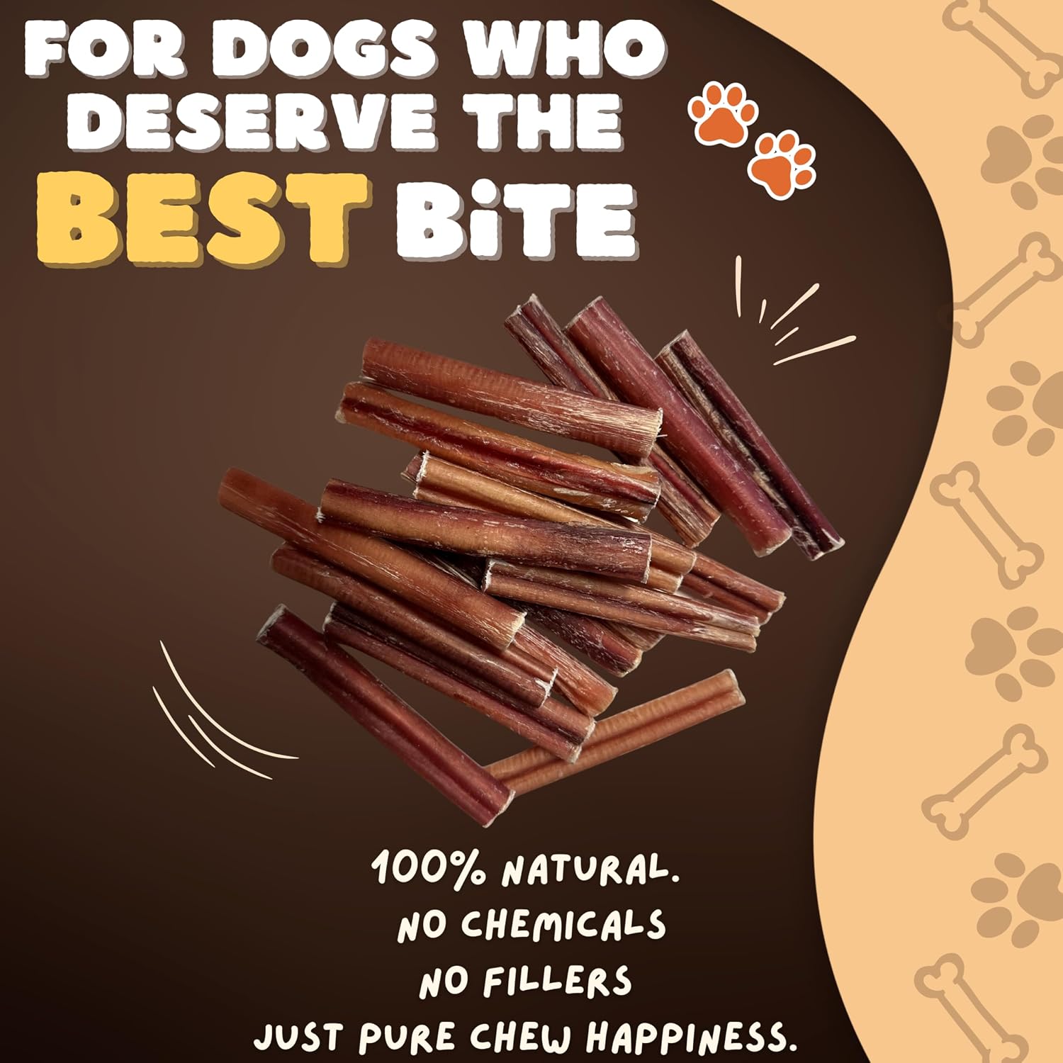 Woofley's beef pizzle sticks close up showing authentic fibrous texture
