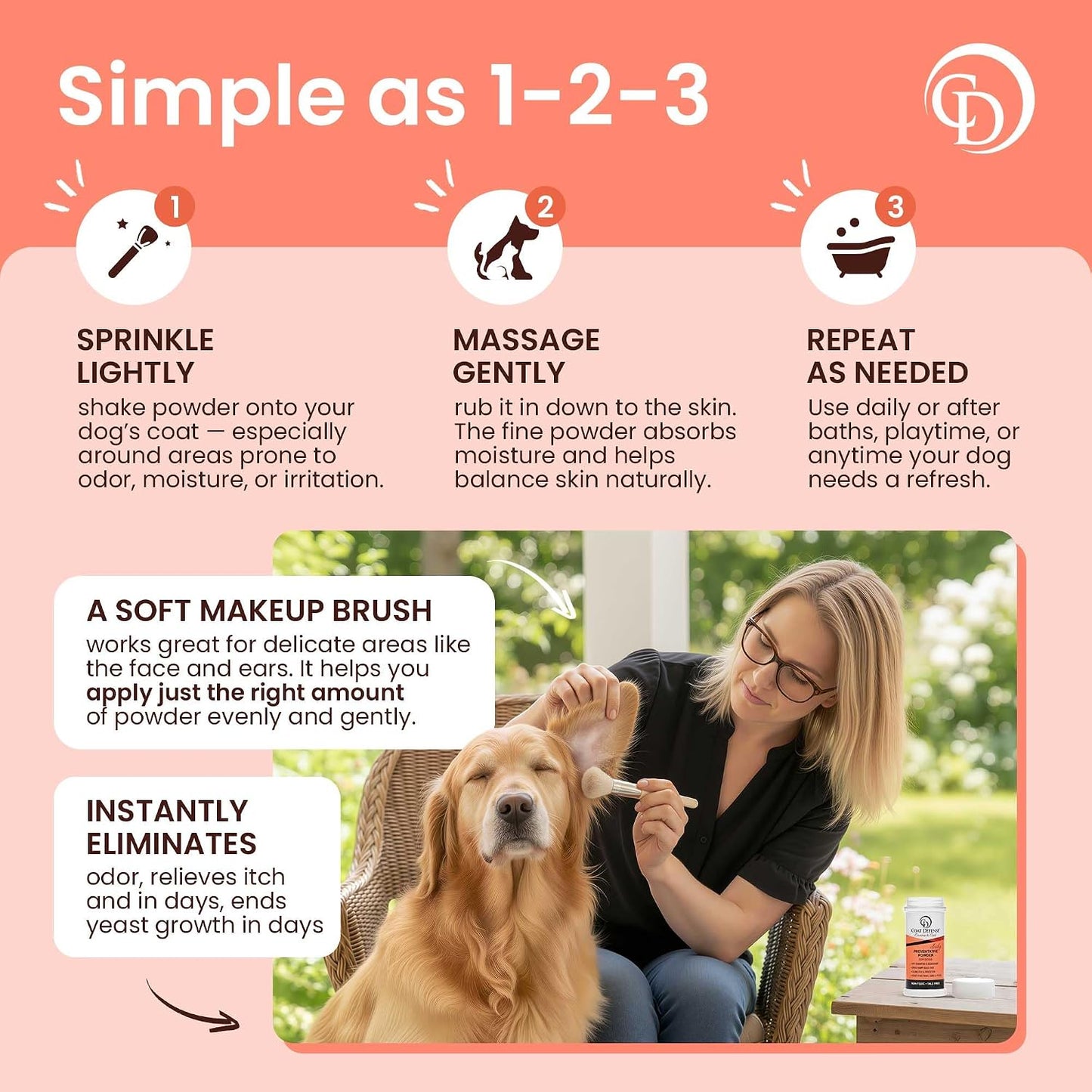 Coat Defense grooming powder for itchy dog skin