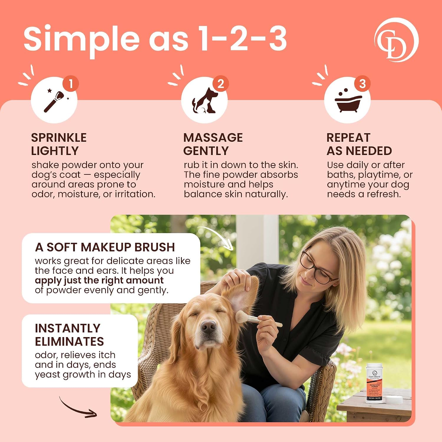 Coat Defense grooming powder for itchy dog skin