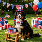 Patriotic red white blue pet necklace with four interchangeable holiday charms