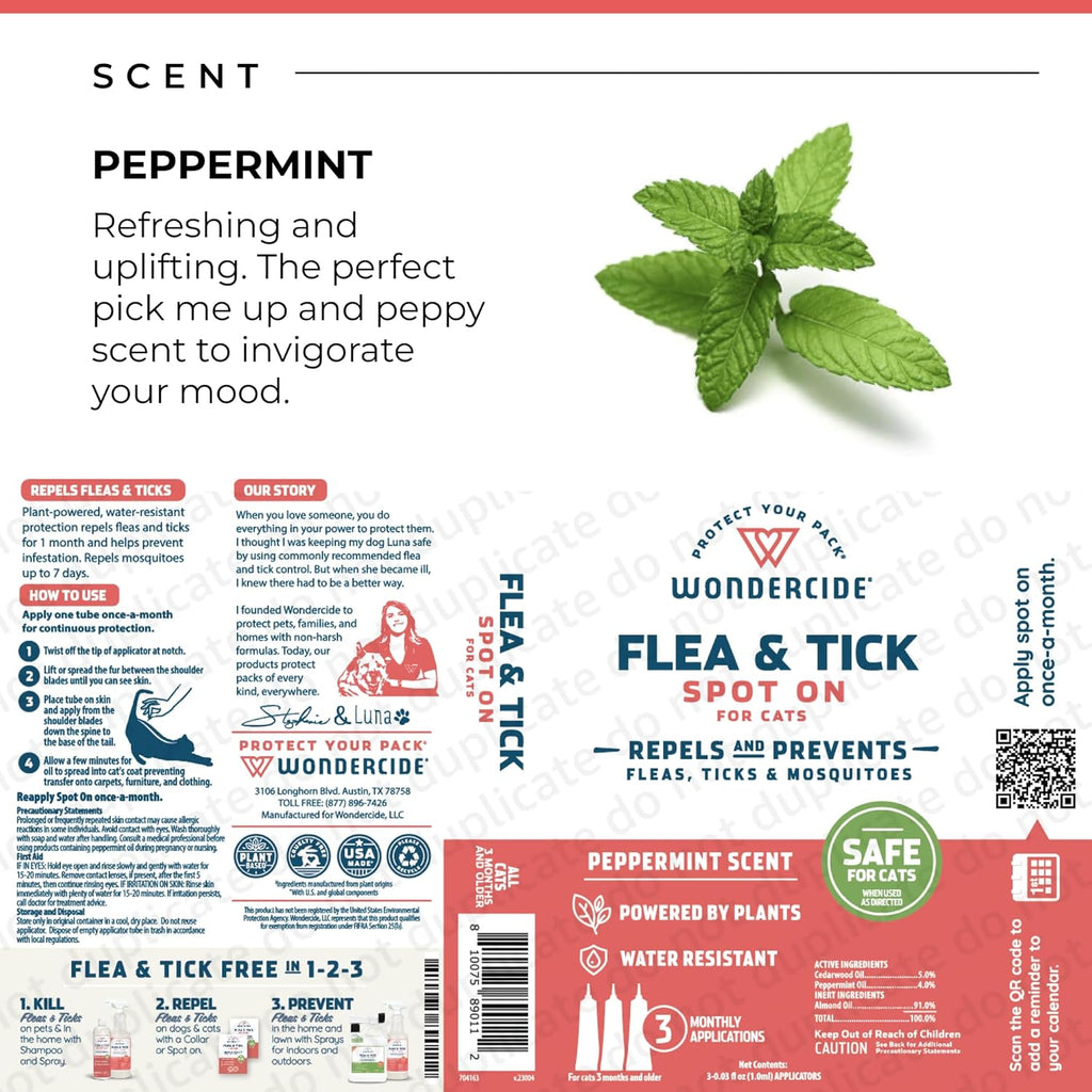 Water-resistant flea and tick spot on treatment by Wondercide for family safe pest control.