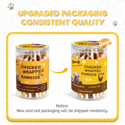 Side view of Pawup chicken wrapped chew sticks