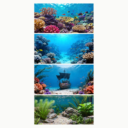 Ricomboo 4 Pack Aquarium Background front view of undersea coral decor
