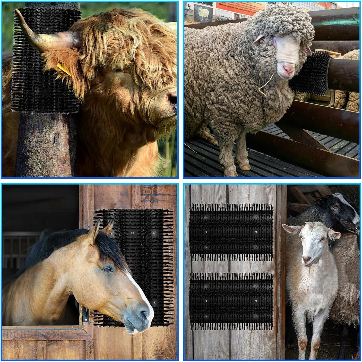 Rouisxue cattle grooming brush showing weather resistant construction for outdoor farm use