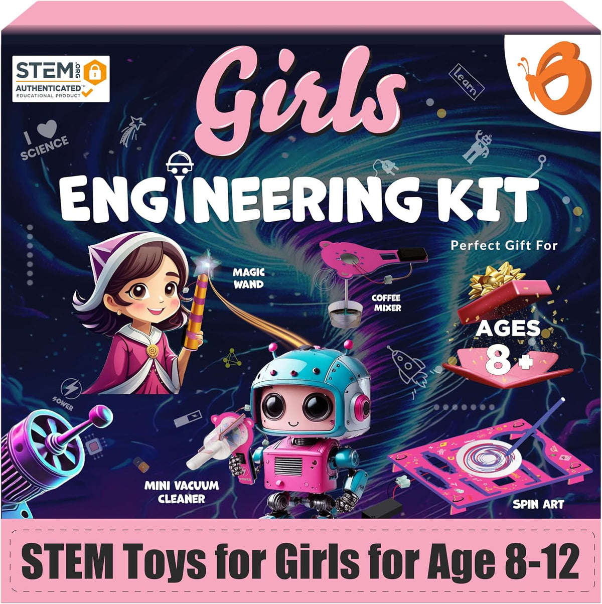 Butterfly EduFields STEM engineering project kit front view showing educational toy box packaging