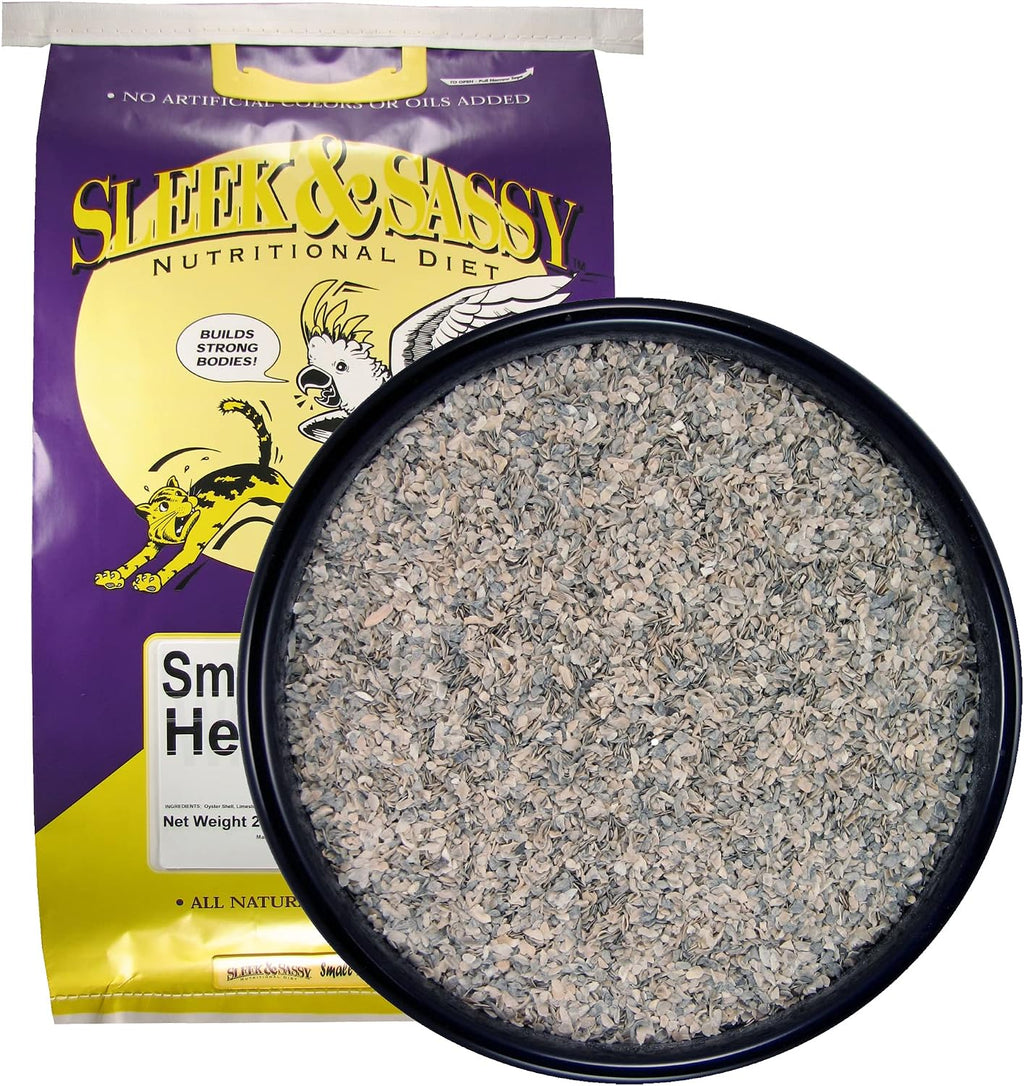 Close up of Sleek And Sassy natural oyster shell bird grit for calcium support.