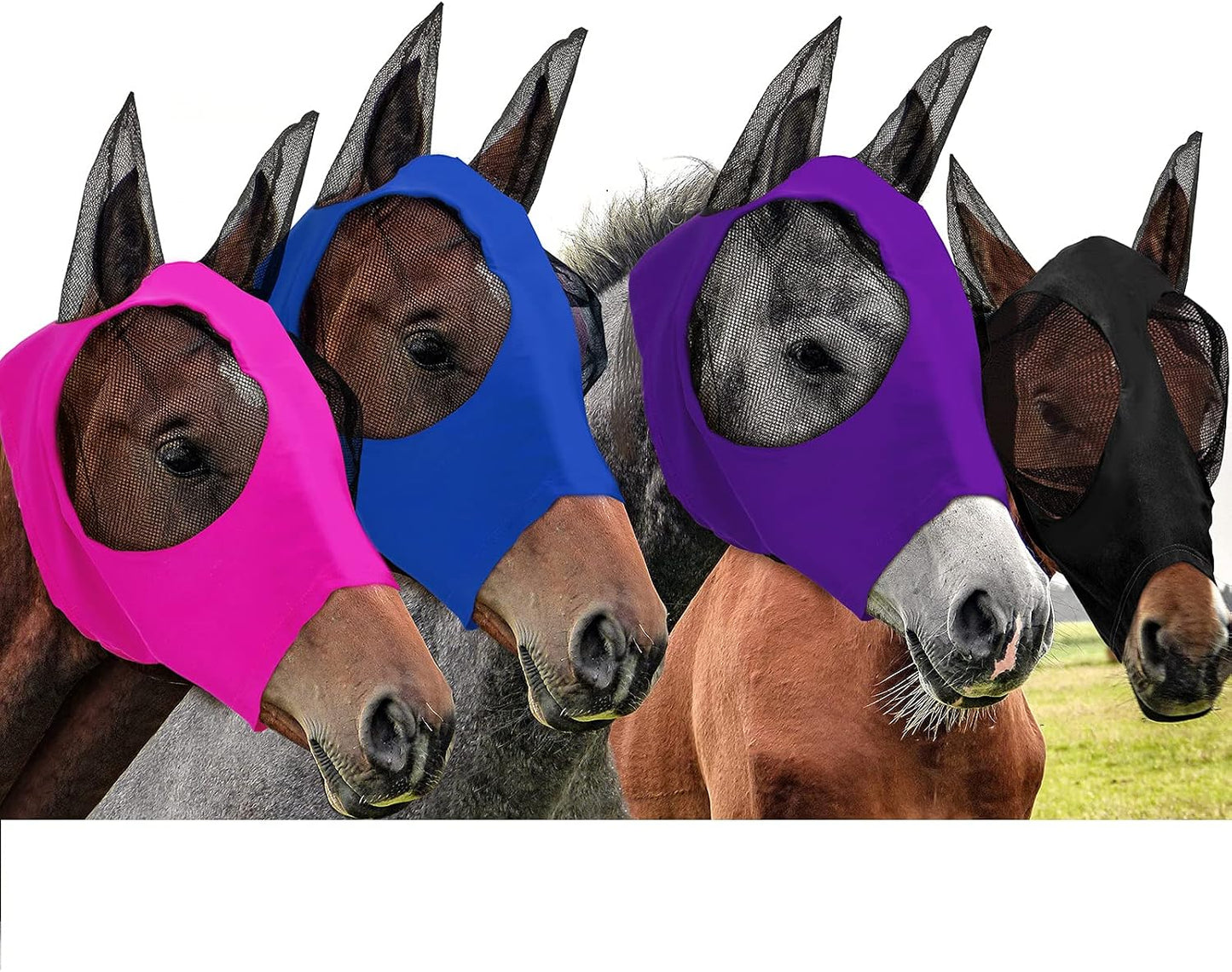 Frienda 4 Pcs Horse Fly Masks with Ears UV Protection Elastic Horse Mask Breathable Comfortable Fly Mask for Adult Horses, Protect from Summer Insect(Medium,Black, Gray, Blue, Mint Green) - Image 10