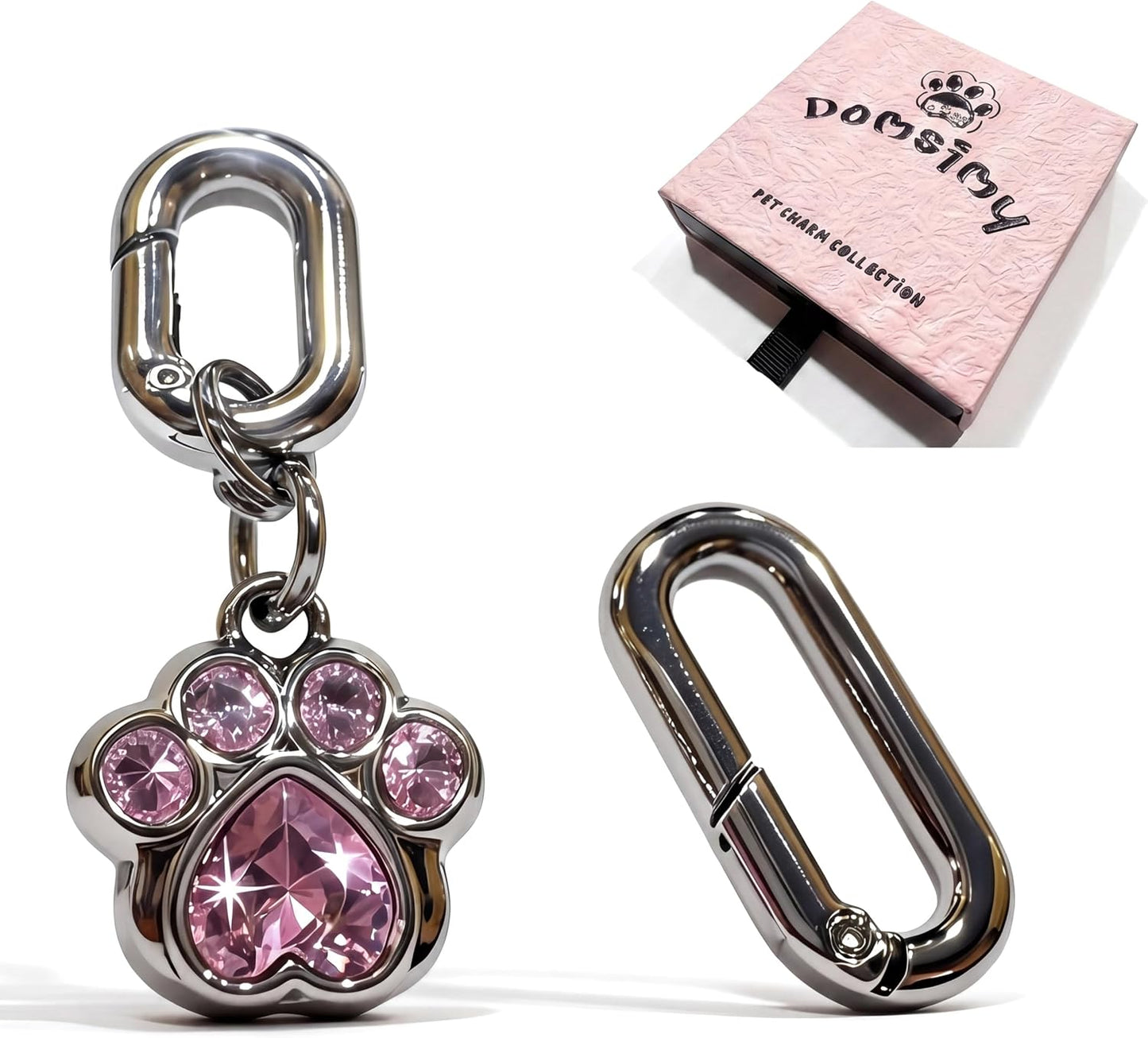 Paw Print Crystal Charm for Dog Cat Collar - Sparkling Simulated Diamond Pendant with Double Safety Clasps - Small Pet Jewelry Charm for Puppy Kitten - Also Fits as Purse Charms & Keychain Decor - Image 11