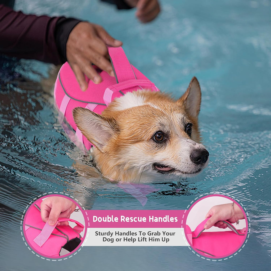 Dogcheer pet swim vest side view showing double rescue handles