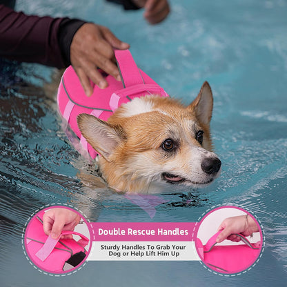 Dogcheer pet swim vest side view showing double rescue handles