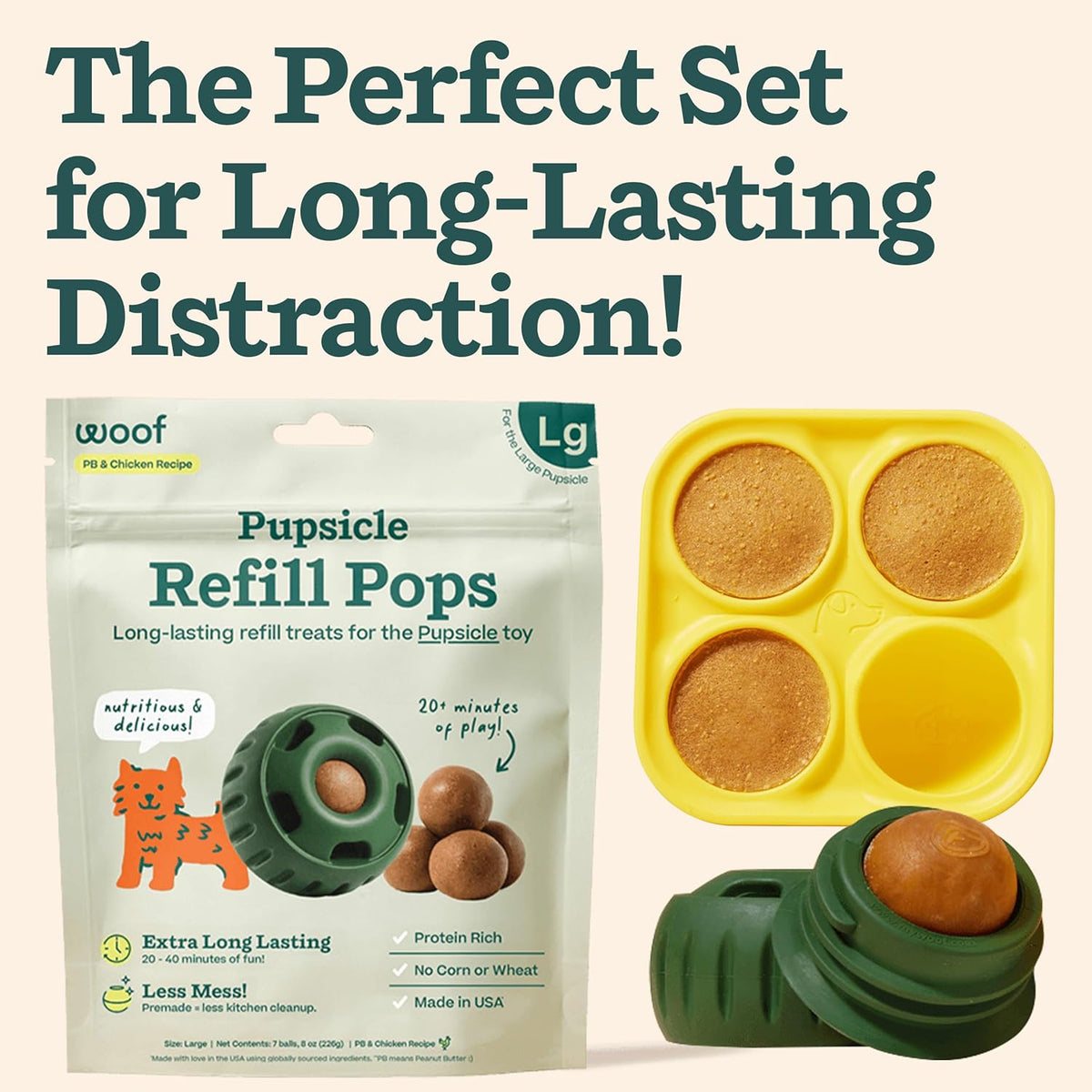 Woof Pupsicle toy with silicone treat molds and refill pops