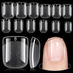 Tomicca extra short square nail tips front view showing packaging and 192 pieces