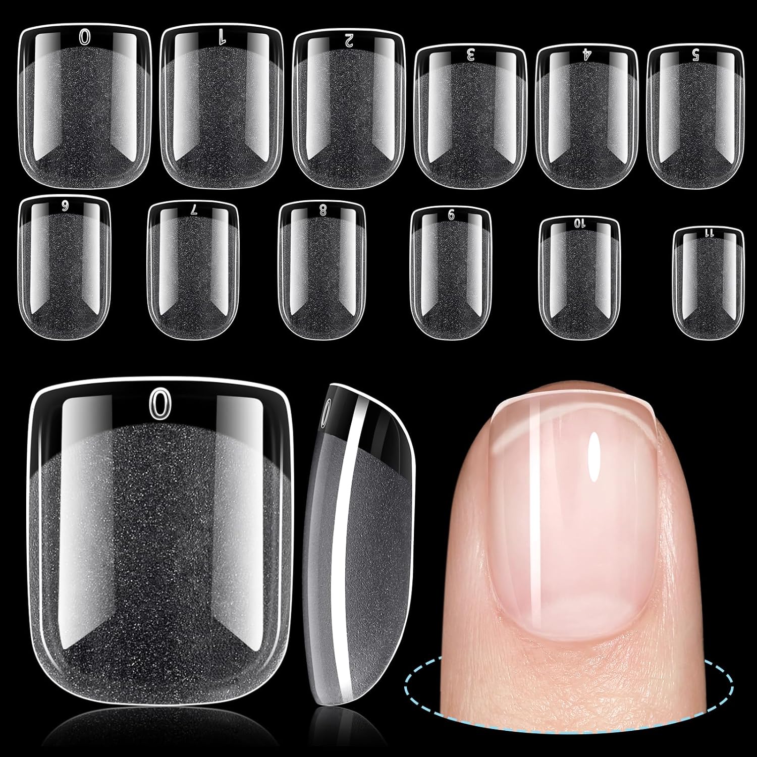 TOMICCA extra short square nail tips 192pcs set in clear acrylic for professional nail extension