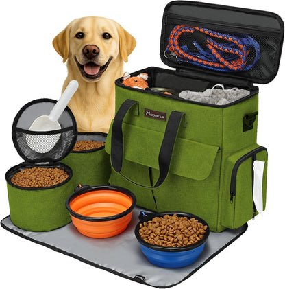 Dog Travel Bag by Modoker - Dog Travel Kit for a Weekend Away Set Includes Pet Travel Bag Organizer for Accessories, 2 Collapsible Bowls, 2 Travel Food Container (Black) - Image 12