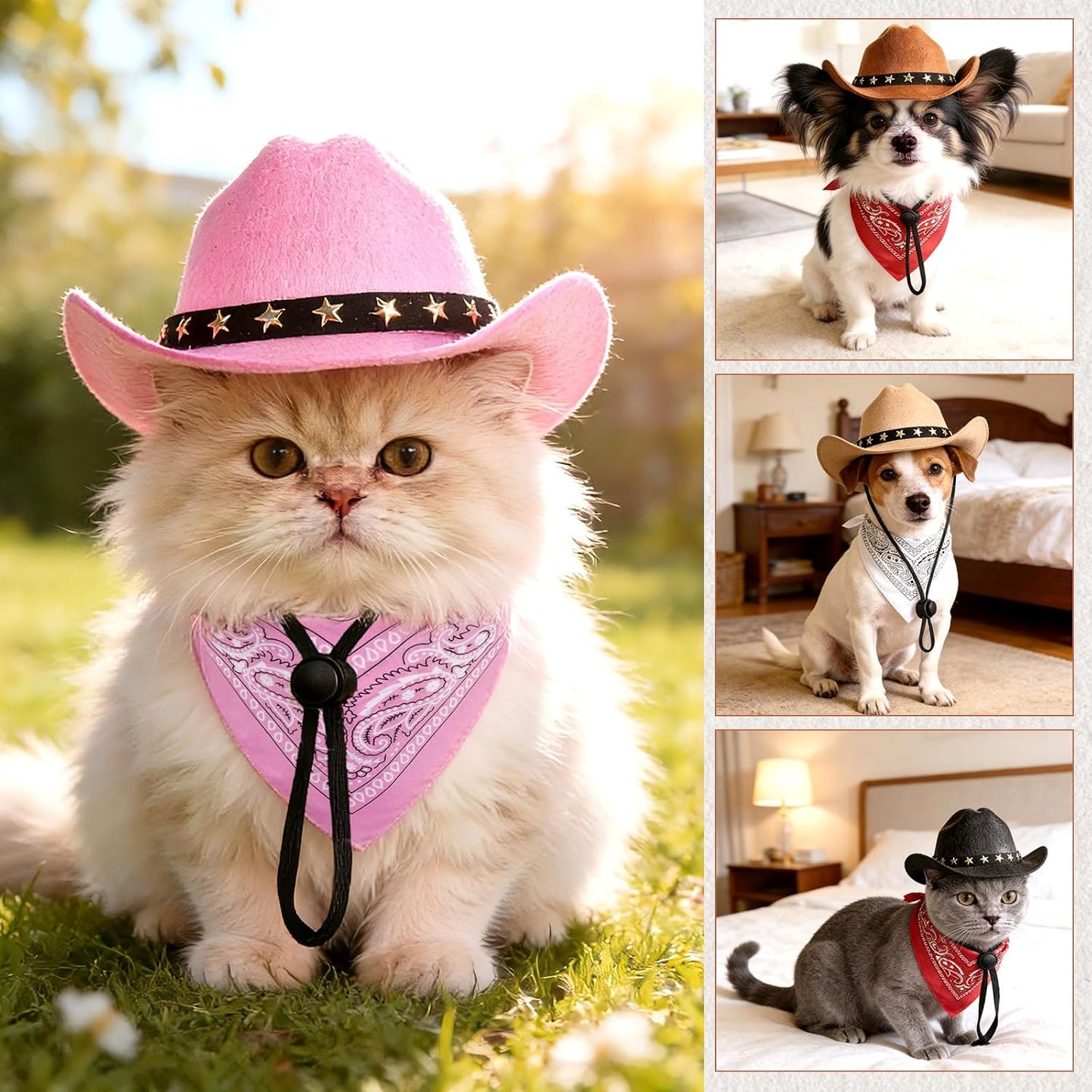 Emutol small pet holiday dress side view of a kitten wearing the western style outfit.