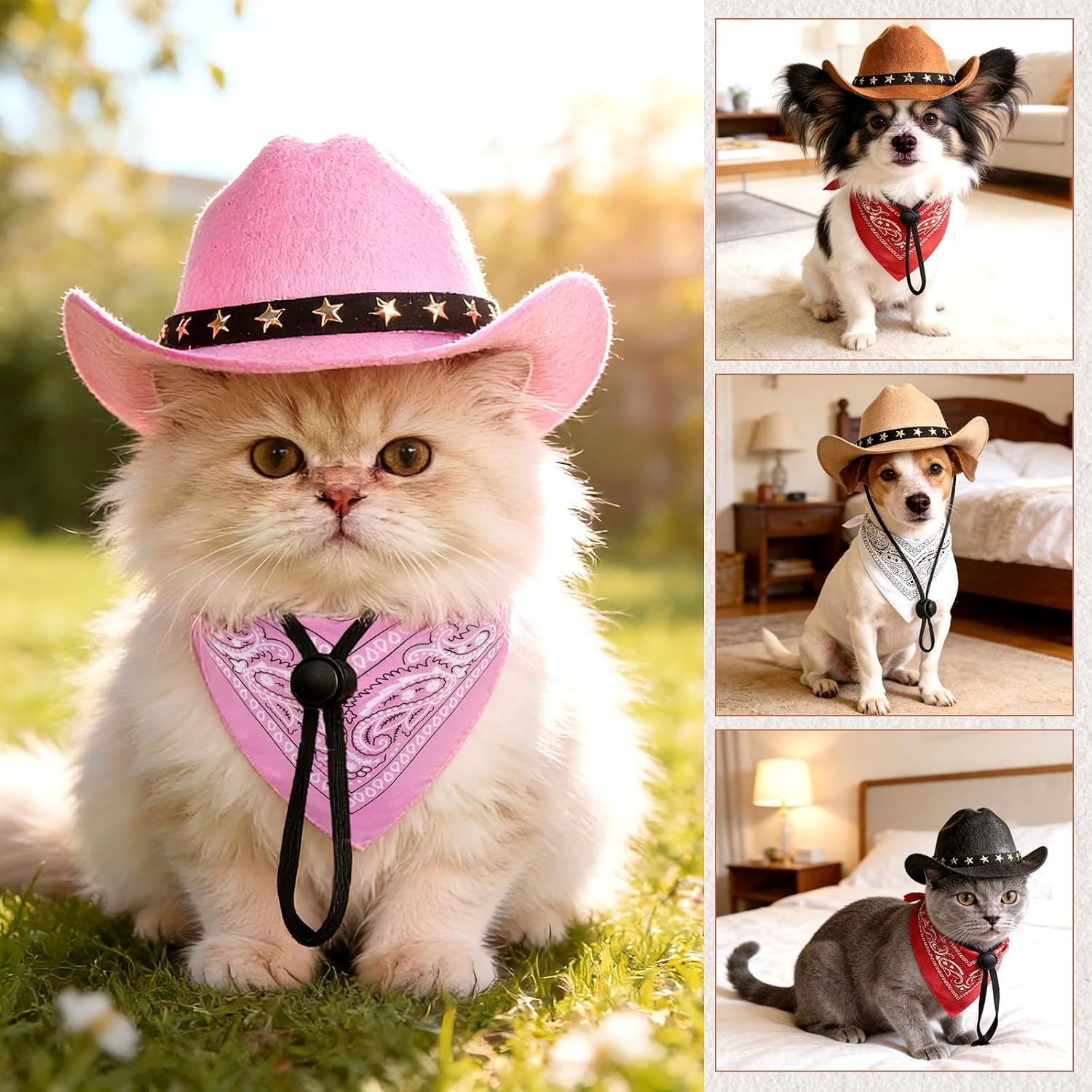 Emutol small pet holiday dress side view of a kitten wearing the western style outfit.