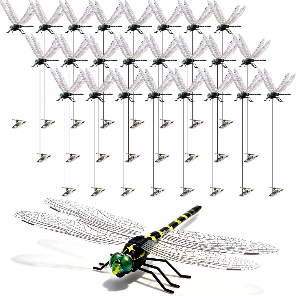 12 Pack Dragonfly Clips, Fake Dragonflies with Stakes, Realistic Plastic Dragonfly Garden Decorations, Fly Deterrent Clips for Hats, Pets, Horses, Deer, Yard, Patio, Indoor & Outdoor Decor - Image 12