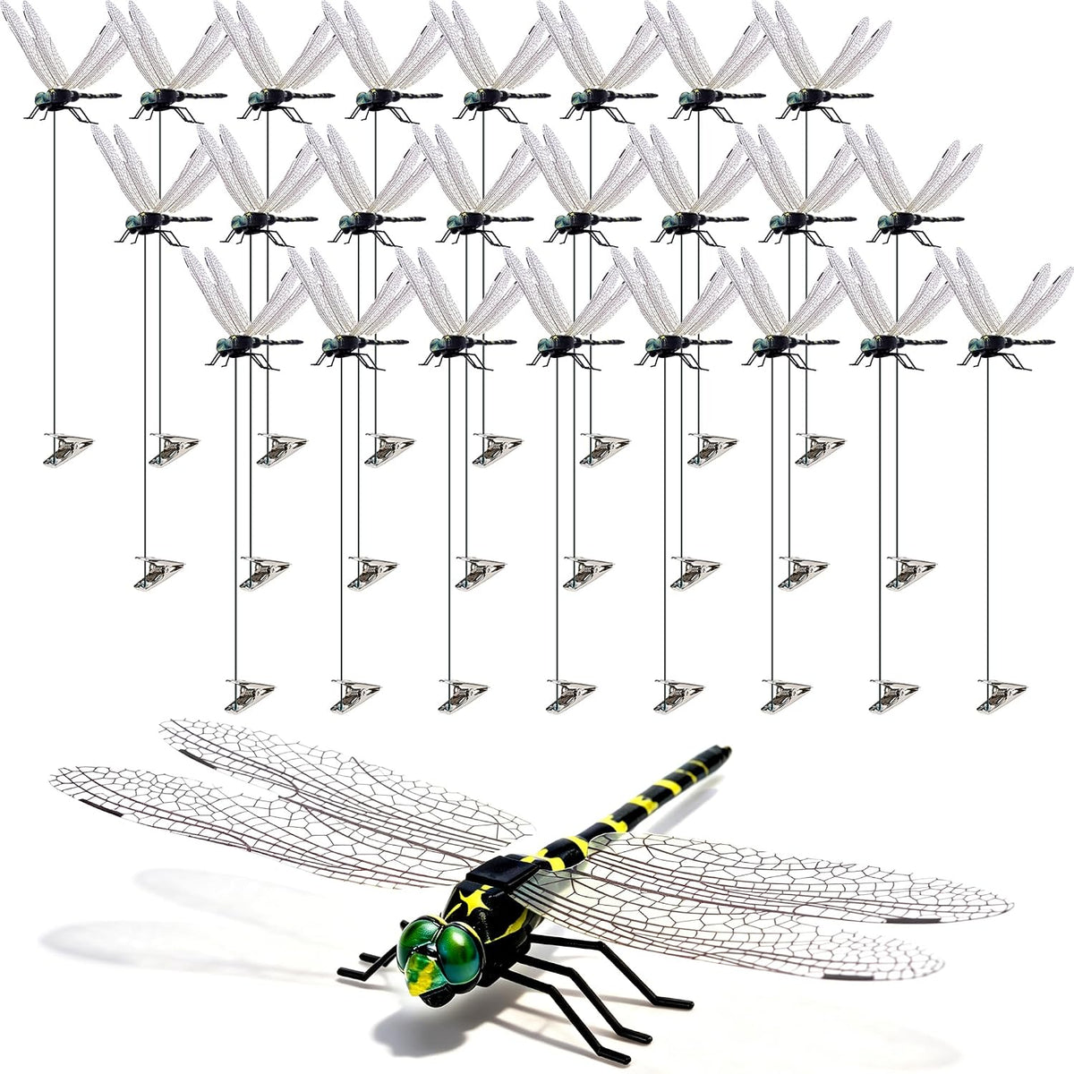 12 Pack Dragonfly Clips, Fake Dragonflies with Stakes, Realistic Plastic Dragonfly Garden Decorations, Fly Deterrent Clips for Hats, Pets, Horses, Deer, Yard, Patio, Indoor & Outdoor Decor - Image 12