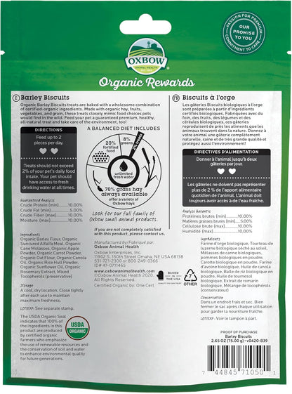 Oxbow Bene Terra small pet treats bag showcasing the USDA organic certified seal