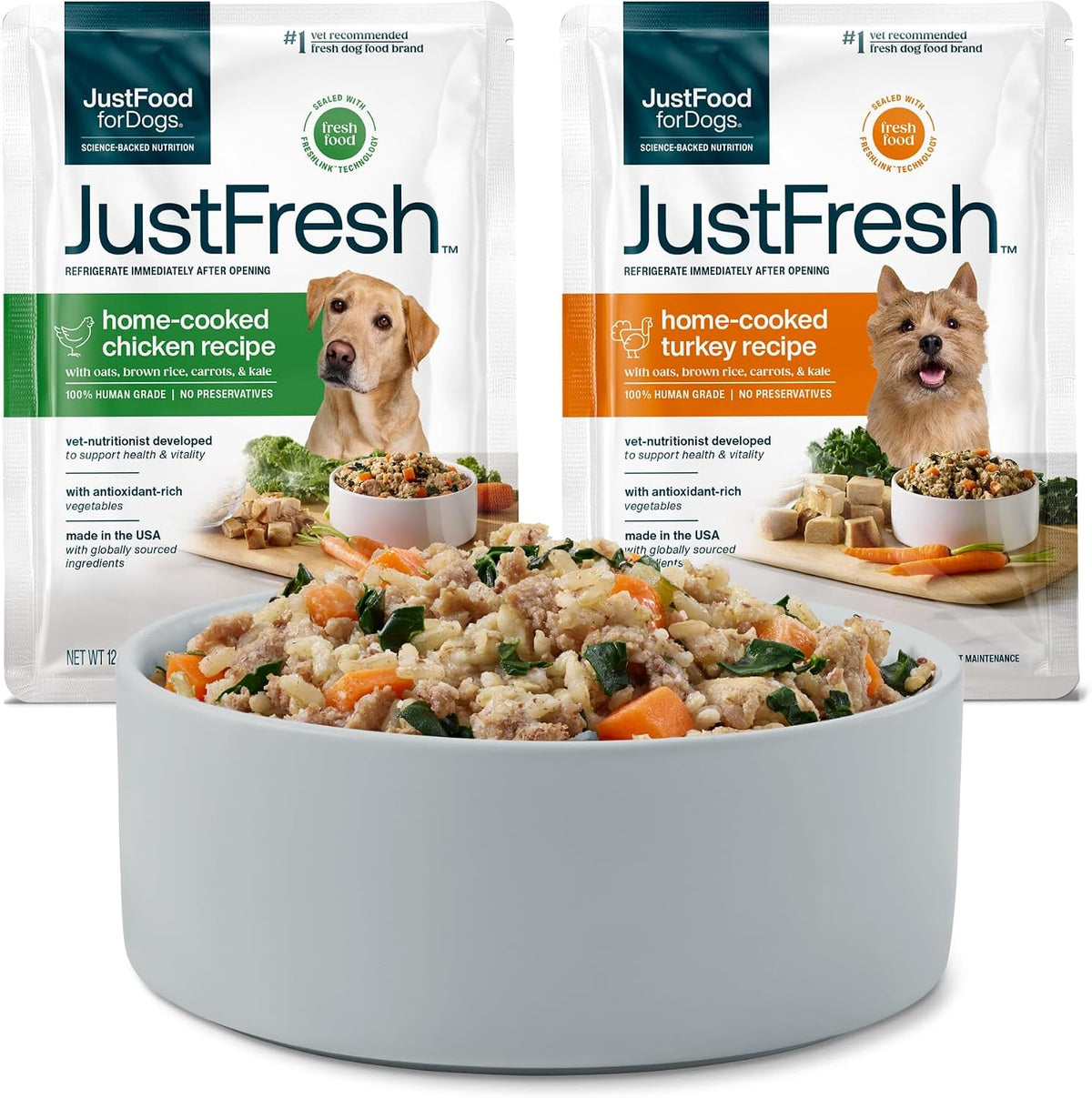 JustFoodForDogs JustFresh Wet Dog Food, Fresh Pet Meals and Toppers with No Preservatives, Resealable Package, Human Grade, Home-Cooked Chicken, 12 oz - 7 Pack - Image 13