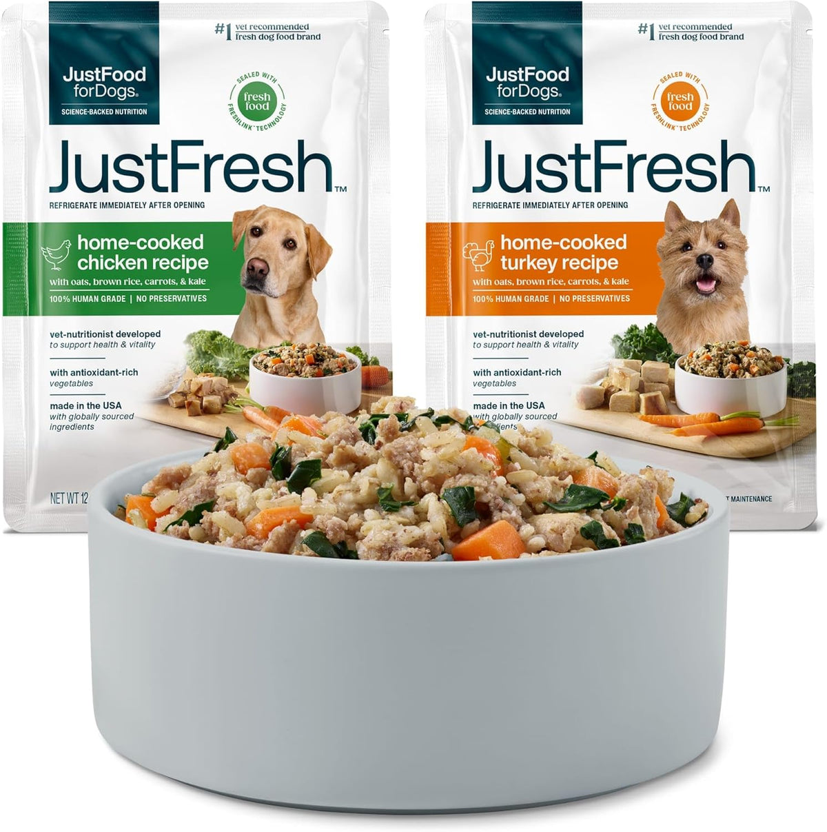 JustFoodForDogs JustFresh Wet Dog Food, Fresh Pet Meals and Toppers with No Preservatives, Resealable Package, Human Grade, Home-Cooked Beef & Chicken, 12 oz - 8 Pack - Image 15