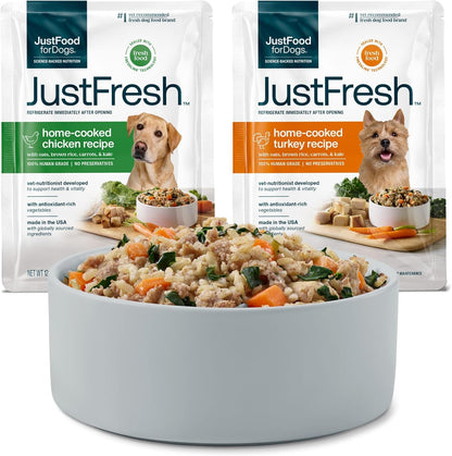 JustFoodForDogs JustFresh Wet Dog Food, Fresh Pet Meals and Toppers with No Preservatives, Resealable Package, Human Grade, Home-Cooked Beef & Chicken, 12 oz - 8 Pack - Image 15