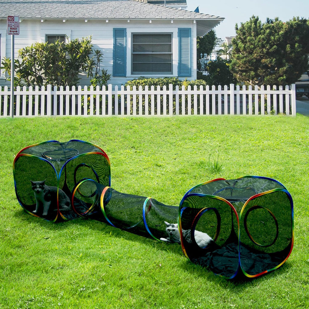 Portable Cat Enclosure - 2-in-1 Outdoor Catio with Tent & Tunnel, Foldable Playpen for Indoor Cats, Includes Storage Bag for Cats & Small Animals Rainbow Color - Image 9