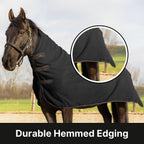 RESISTANCE anatomical contour cooler for horses showing durable hemmed edges and black fabric texture