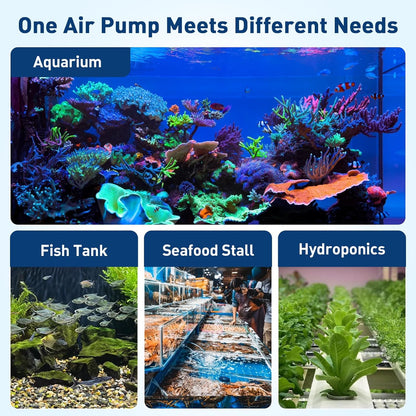 Hygger aquarium air pump packaging and contents overview.
