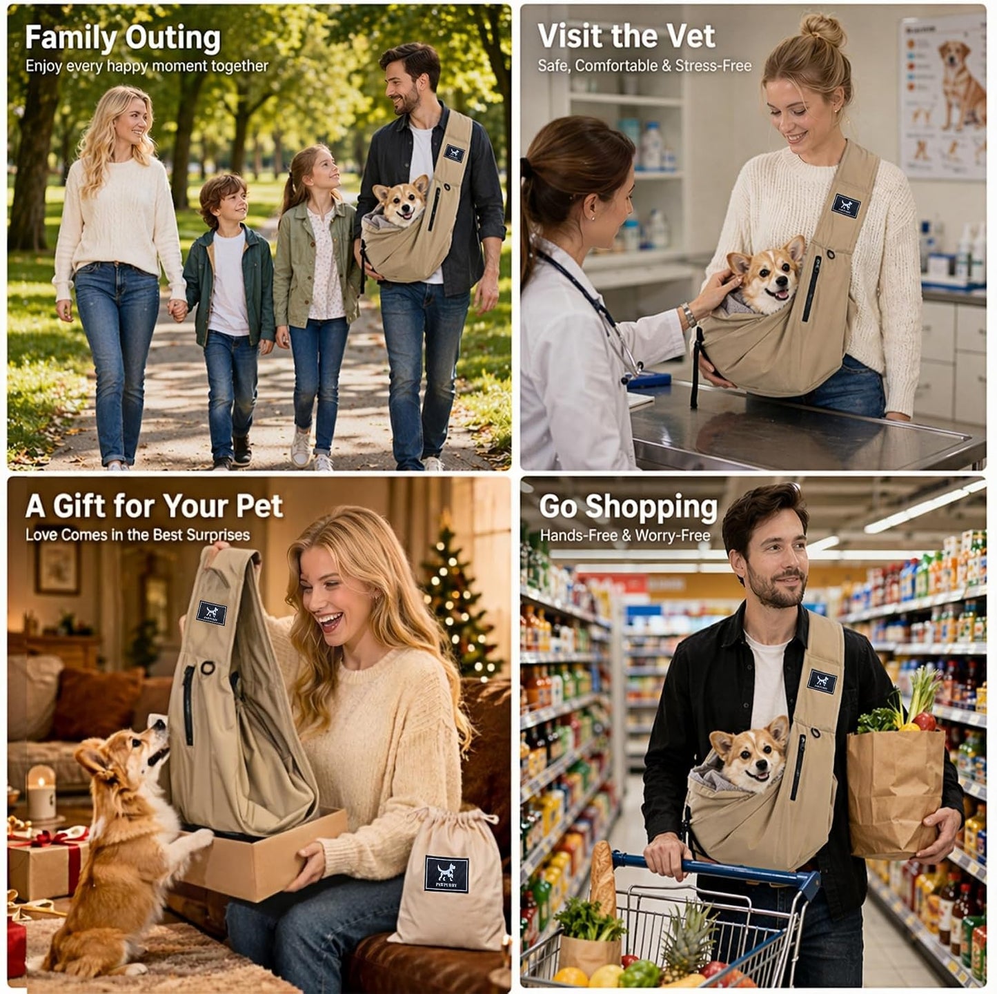 Pet Sling Carrier for Small Dogs and Cats 5-20lbs, Dog Sling with Adjustable Depth, Breathable Air Mesh Puppy Travel Bag, Water Resistant Fabric, Double Safety Leash, Machine Washable,Caramel - Image 9