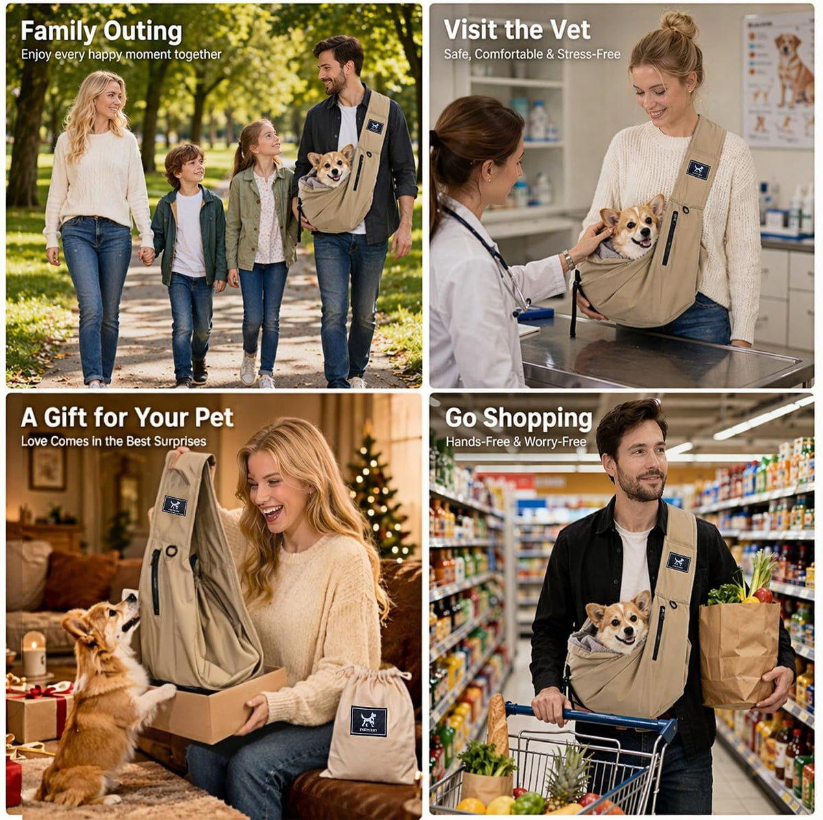 Pet Sling Carrier for Small Dogs and Cats 5-20lbs, Dog Sling with Adjustable Depth, Breathable Air Mesh Puppy Travel Bag, Water Resistant Fabric, Double Safety Leash, Machine Washable,Caramel - Image 9