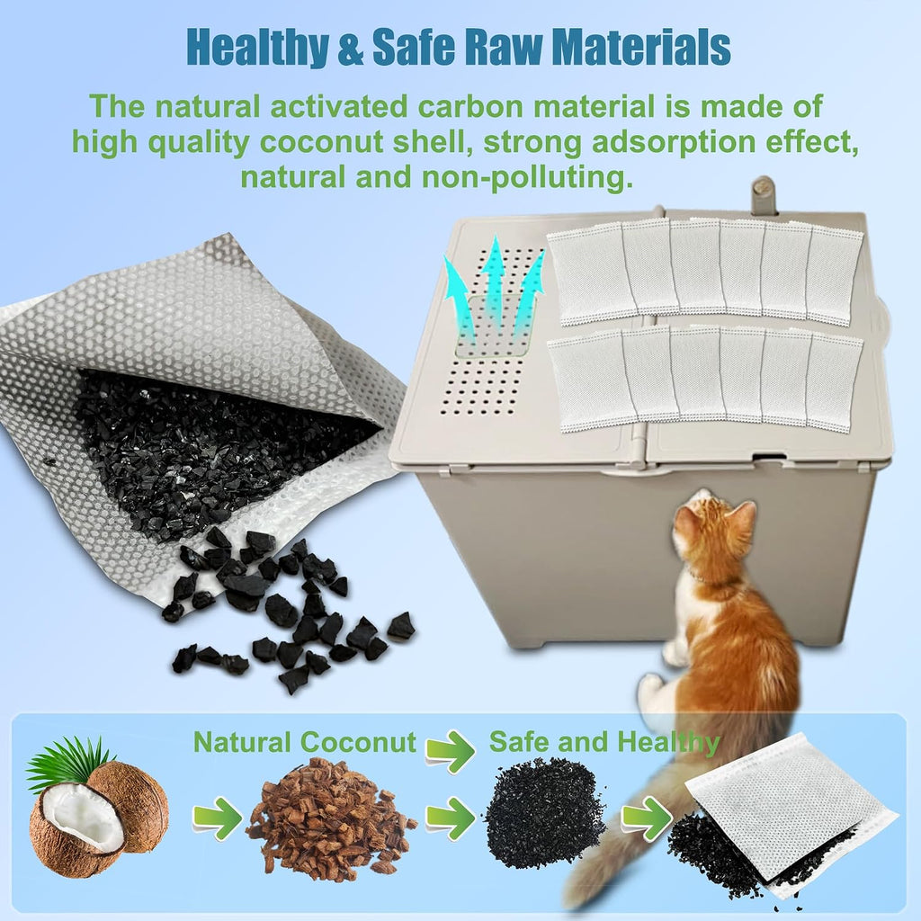 Premium charcoal replacement filters compatible with front entry cat litter boxes