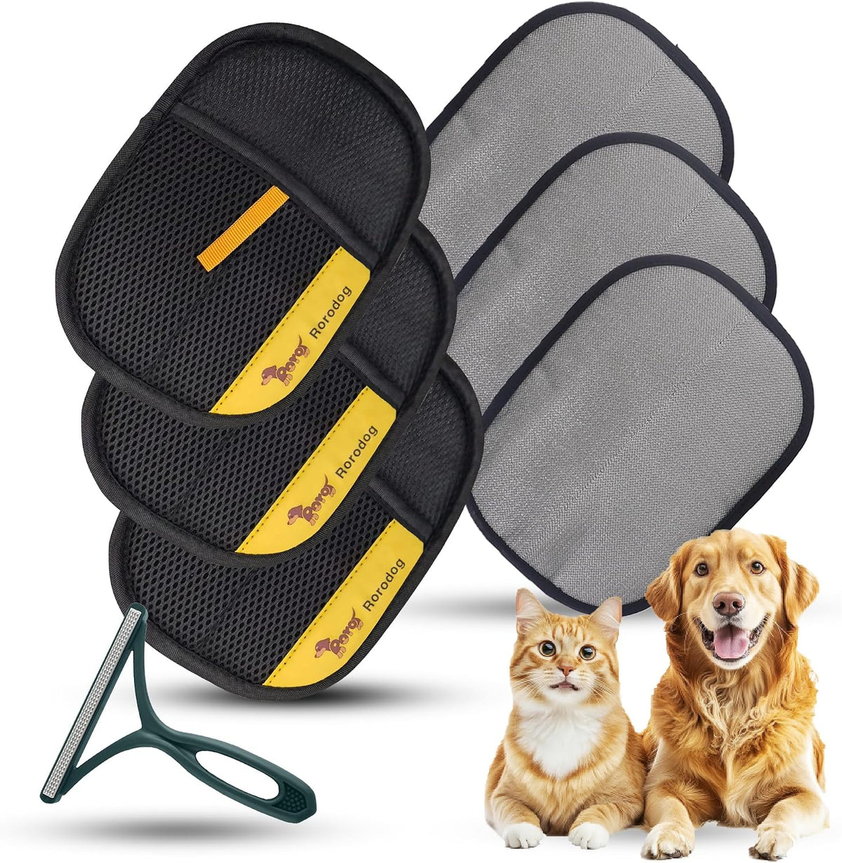 Rorodog 3-Pack Magic Brush Pet Hair Removal Gloves front view