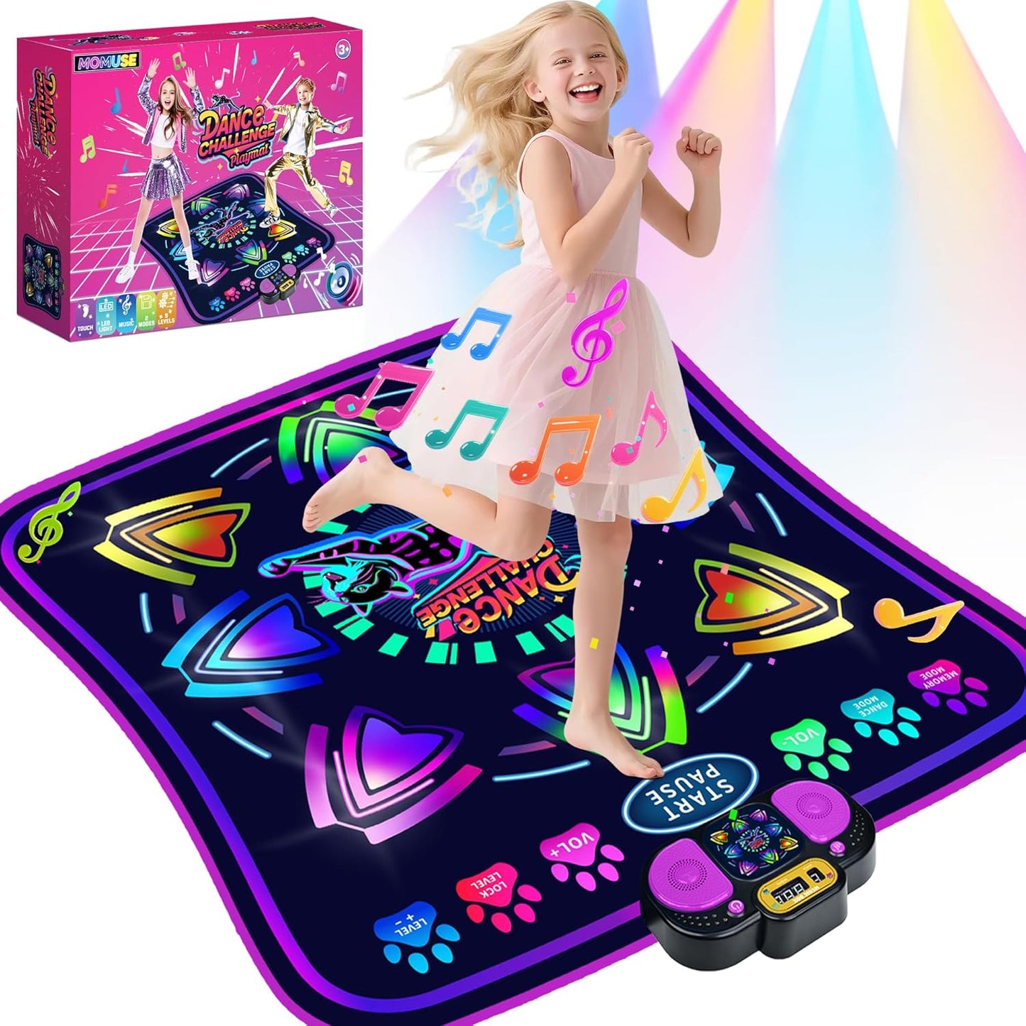 MOMUSE kids electronic dance mat front view with LED display