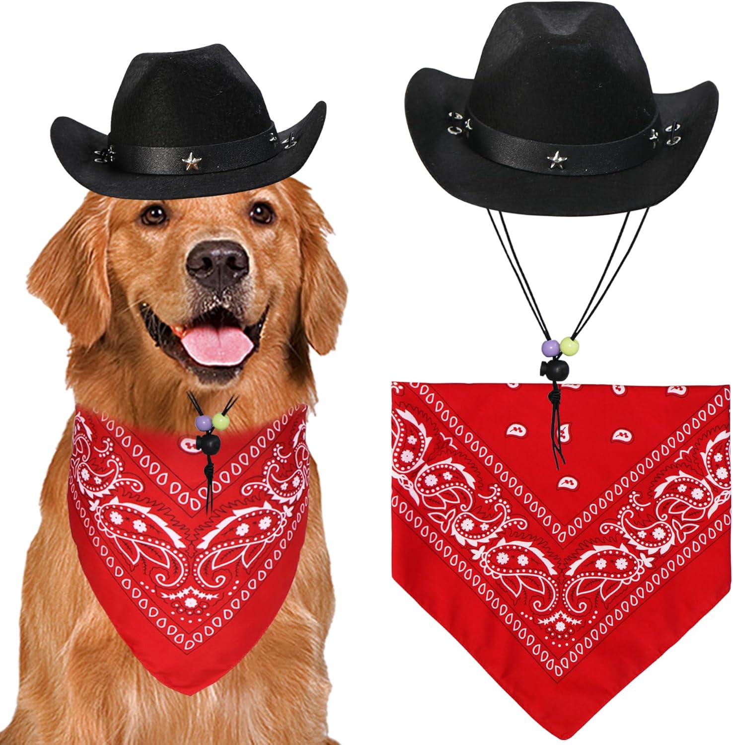 GOYOSWA Dog Halloween Costumes, Dog Cowboy Costume Halloween Pet Cowboy Hat Bandana Scarf for Small Medium Large Dogs Pets (Brown Hat & Red Bandana, Large) - Image 9