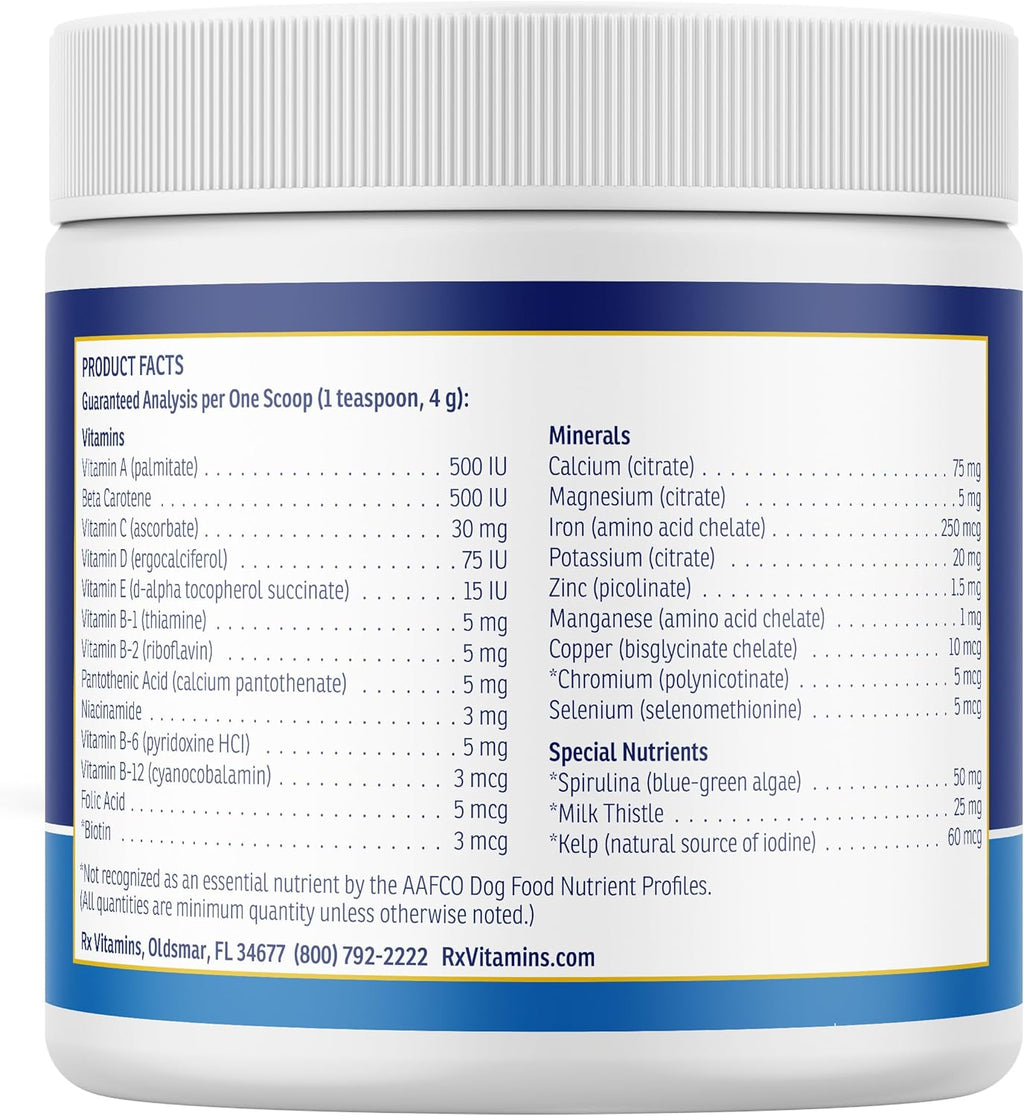 Healthy dog eating food mixed with Rx Vitamins powder