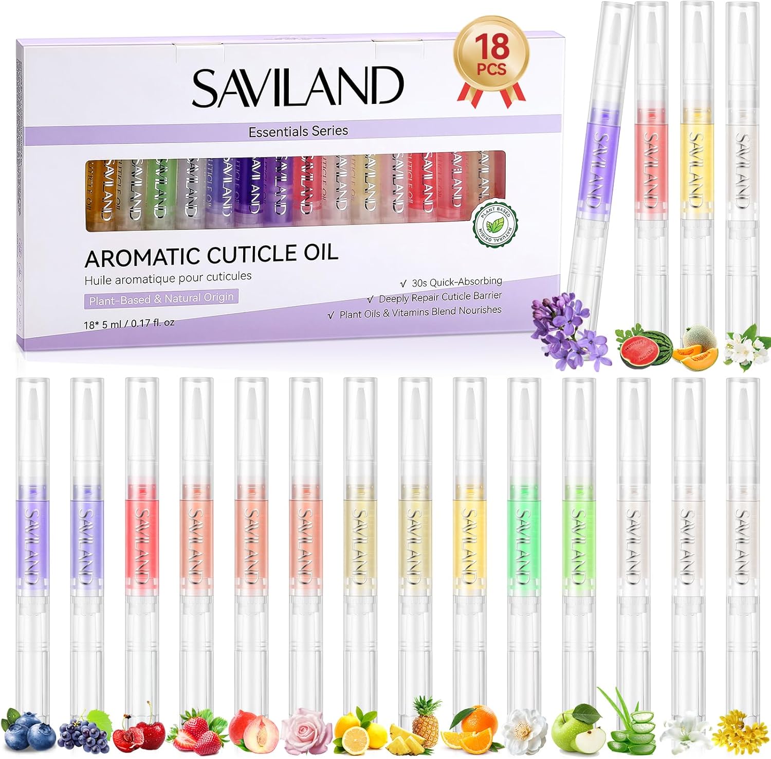 Saviland 18 piece natural cuticle oil pen set front view