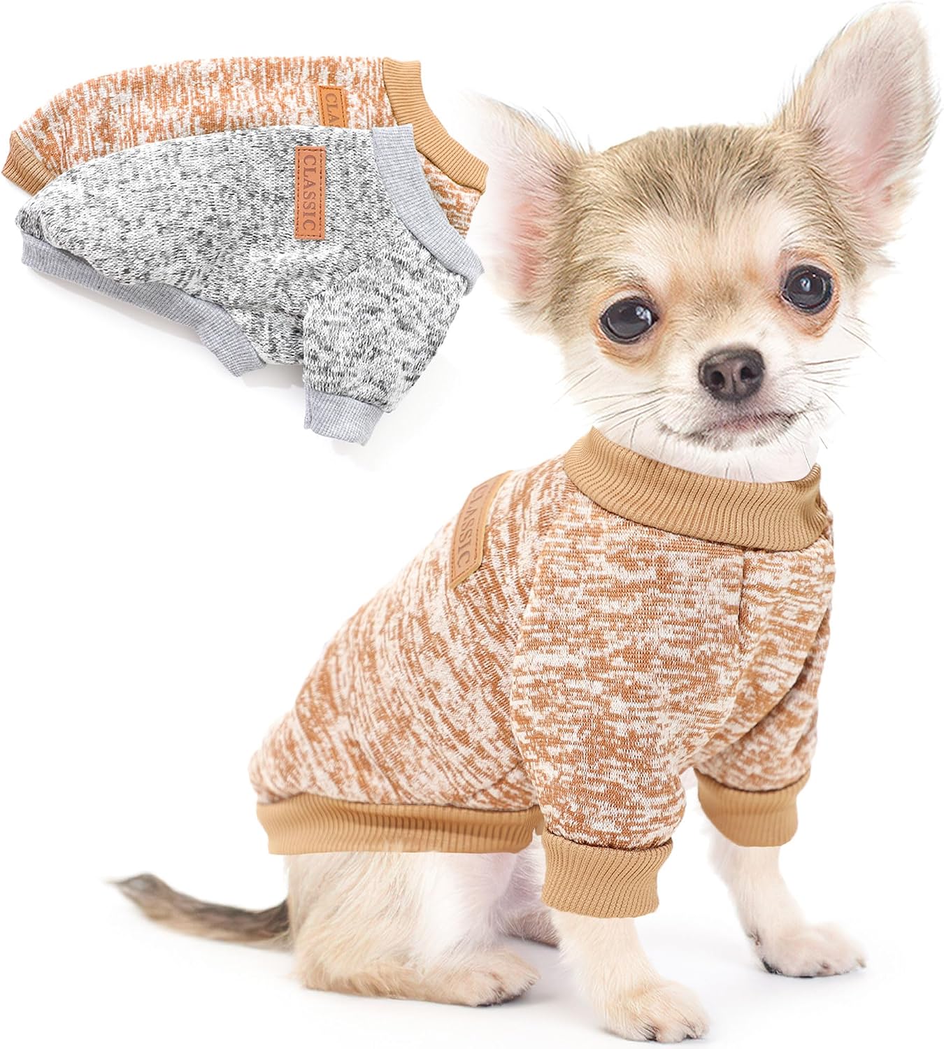 Premium imported fleece pet sweaters packaged for small dogs