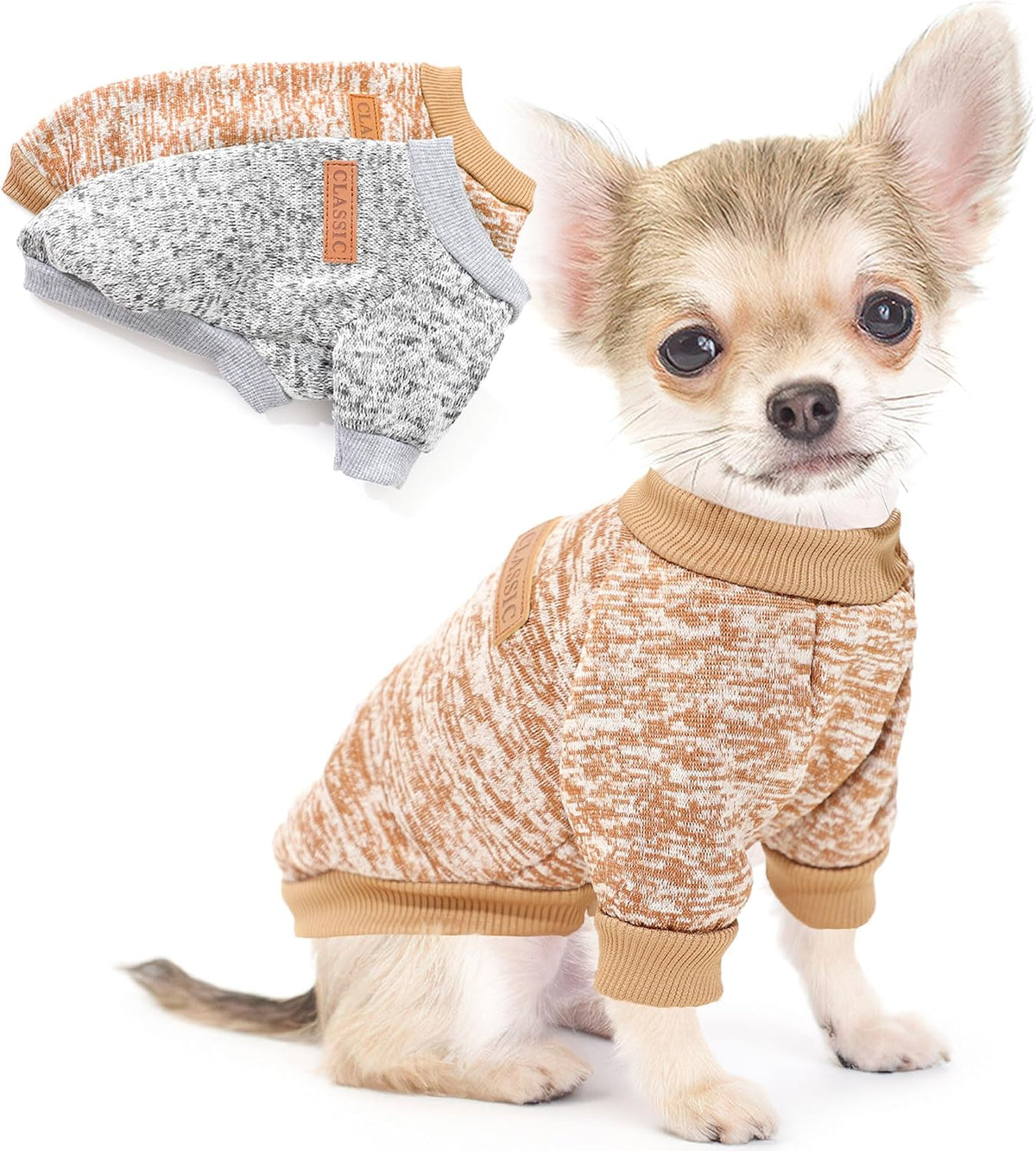 Premium imported fleece pet sweaters packaged for small dogs