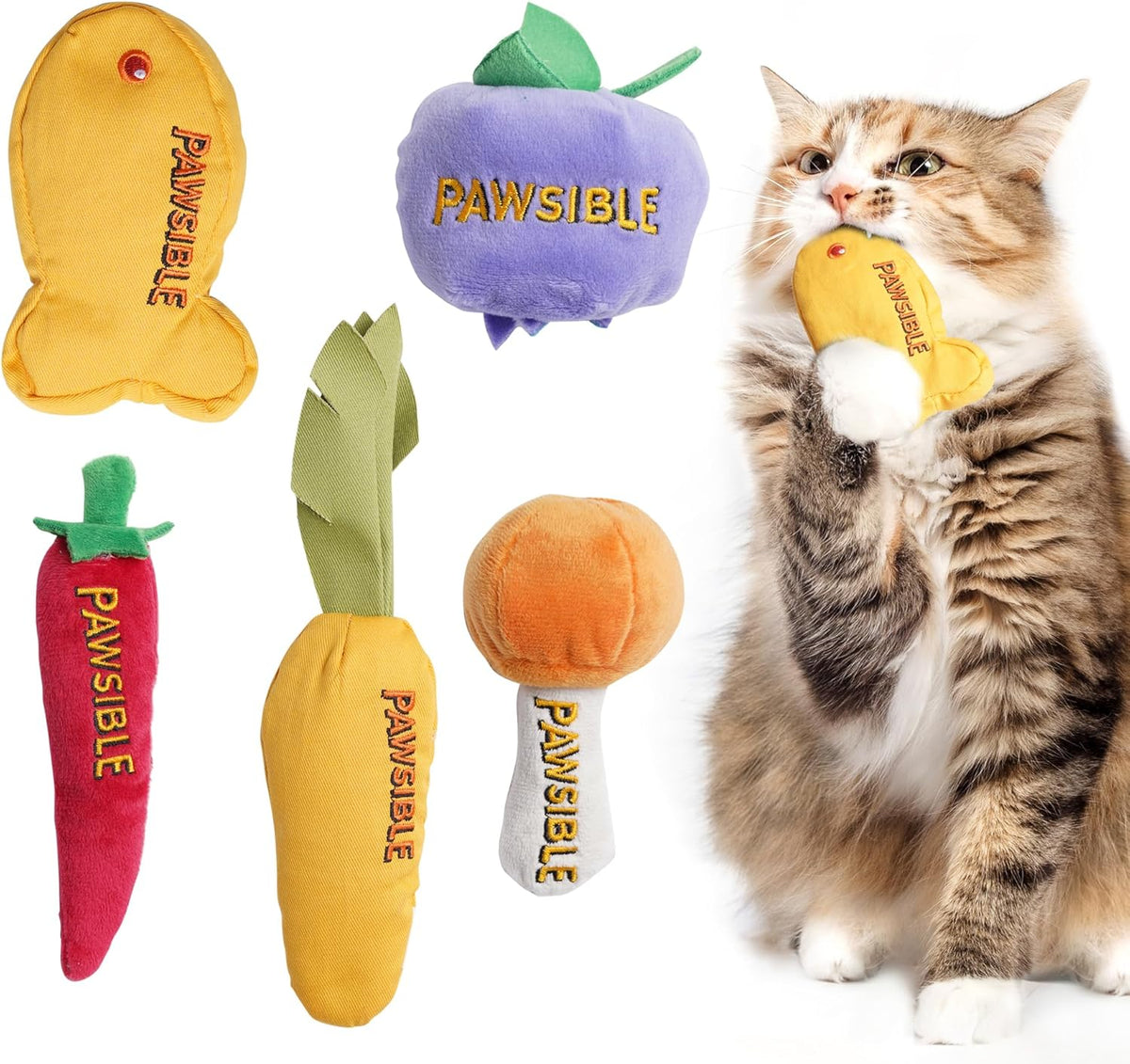 Pawsible Cat Toys for Indoor Cats, 100% Pure Organic Catnip-Filled Toys Without Cotton, Interactive Cactus Kitten Toy for Anxiety Relief, Soft Cute Teething &Chew Toys, 5 Pack - Image 9