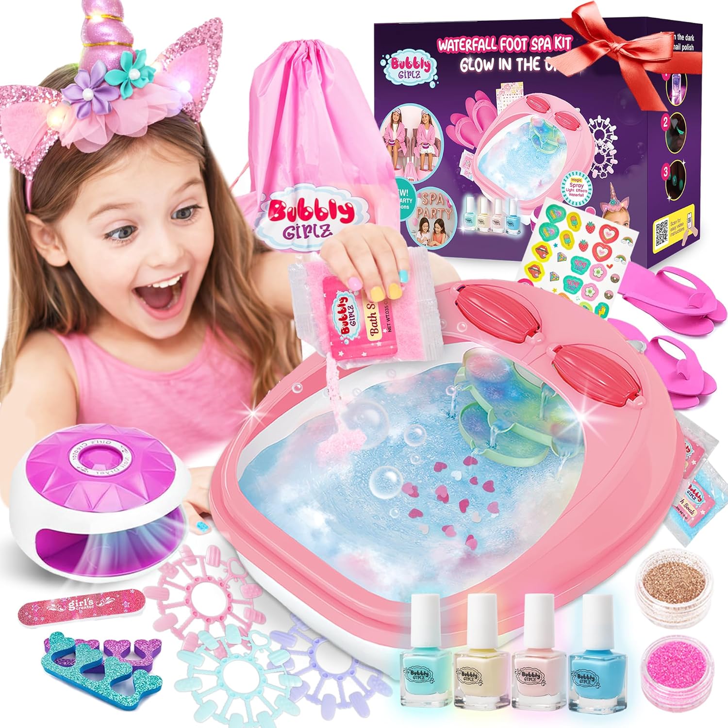 Bubbly Girlz Glow In Dark Kids Spa Day Kit front view in packaging.