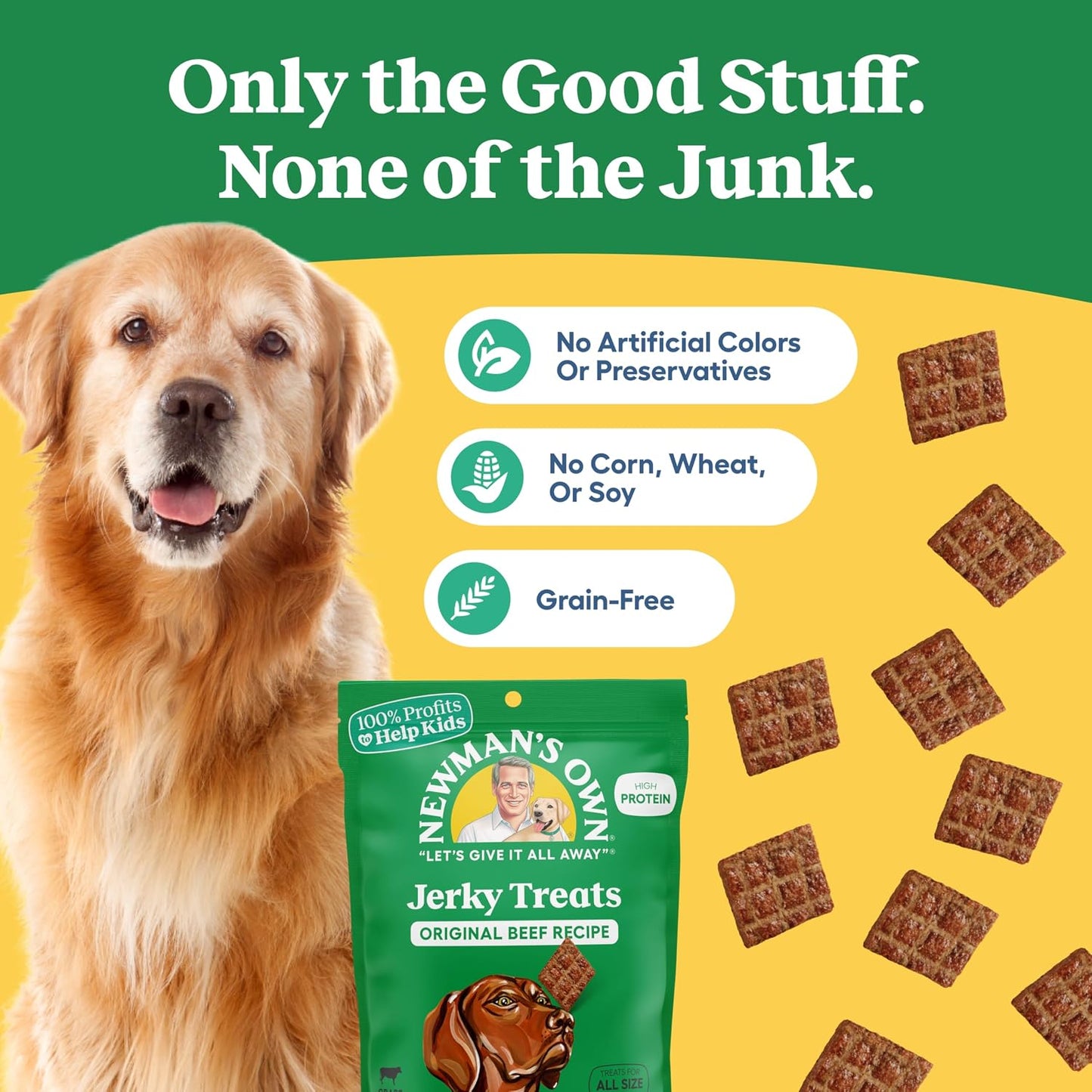 Back of Newman's Own dog treat bag showing nutritional information