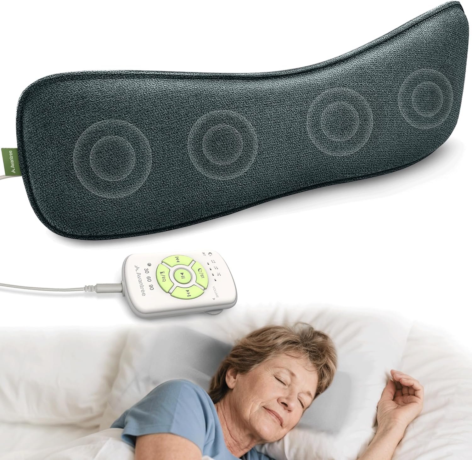 Avantree Slumber 2 wireless pillow sleep headphones front view showing the flat speaker layout.