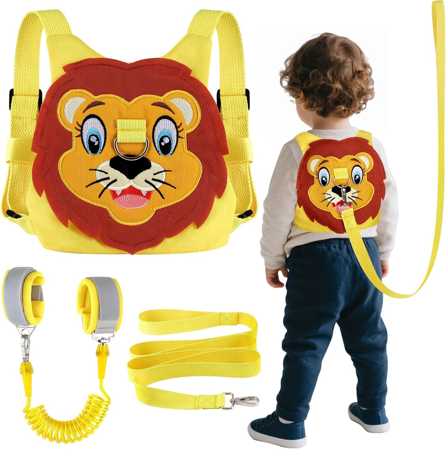 Ez4uvoy yellow toddler safety harness and wrist link front view