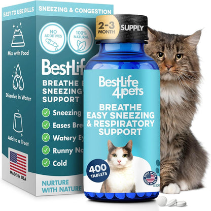 Cat Respiratory Comfort Supplement - Natural Breathe Easy Feline Support for All Seasons, Coughing, Occasional Nasal Stuffiness and Sneezing - 400 Odorless, Easy-to-Administer Tasteless Pills - Image 9