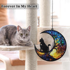 Stained glass style acrylic suncatcher with cat silhouette and crescent moon detail